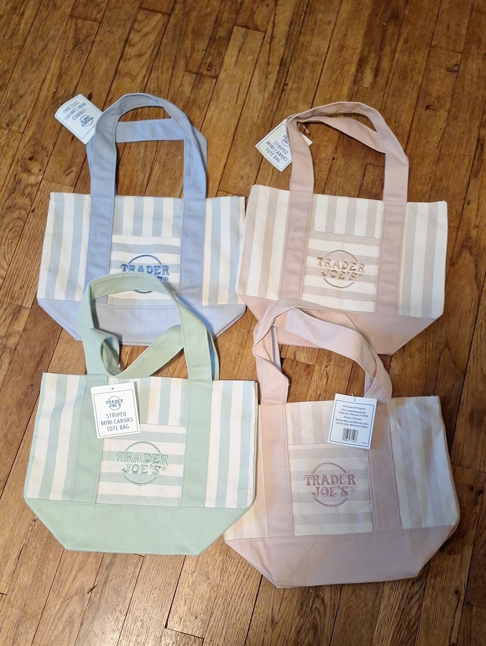 Trader Joe's Striped Mini Canvas Tote - Pastel Green